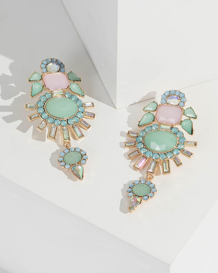 Multi Colour Statement Crystal Cluster Drop Earrings | Earrings