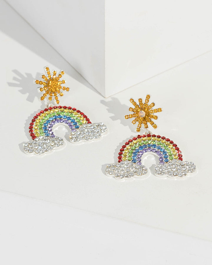 Multi Colour Sun And Rainbow Crystal Drop Earrings | Earrings