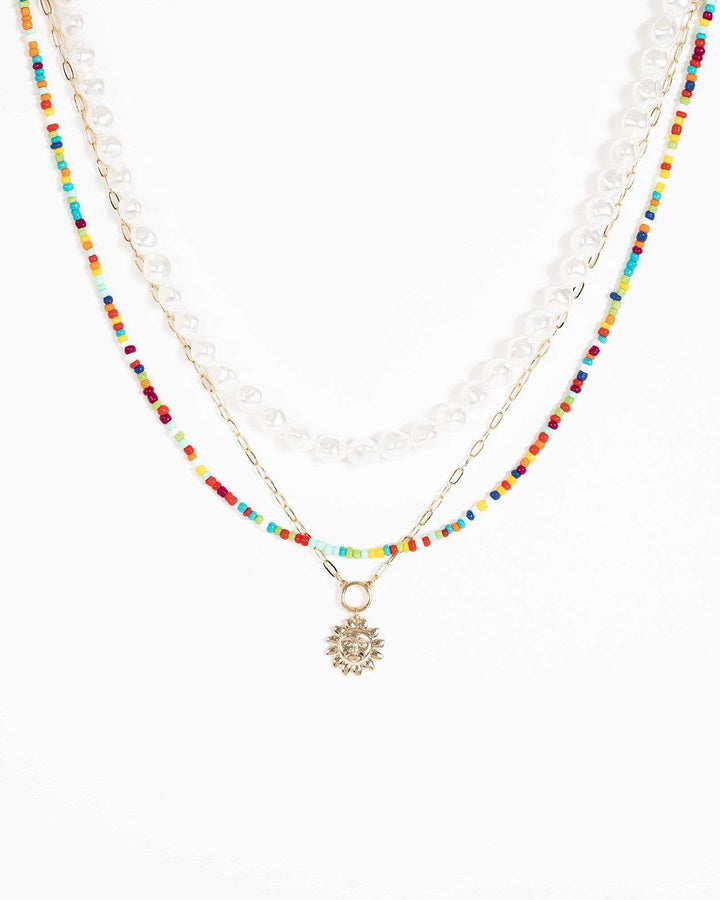 Multi Colour Sunshine Multi Bead 3 Layer Necklace | Necklaces