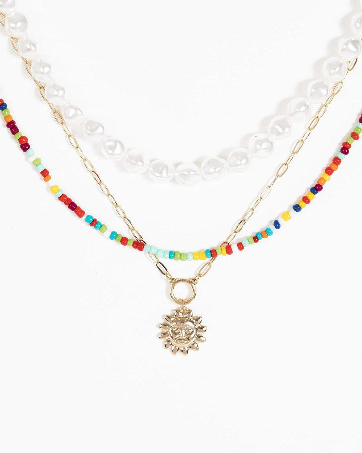 Multi Colour Sunshine Multi Bead 3 Layer Necklace | Necklaces