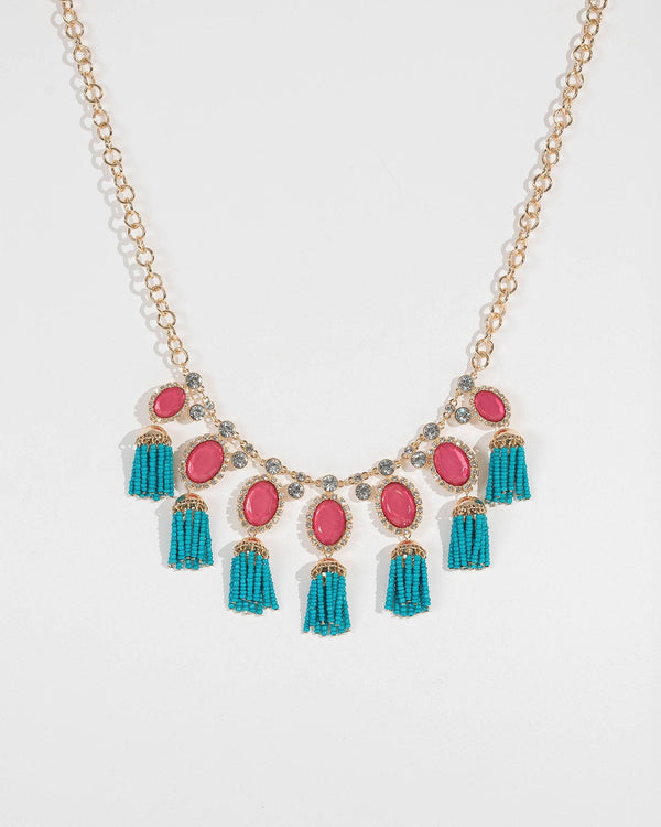 Multi Colour Tassel Beaded Thick Chain Nk | Necklaces