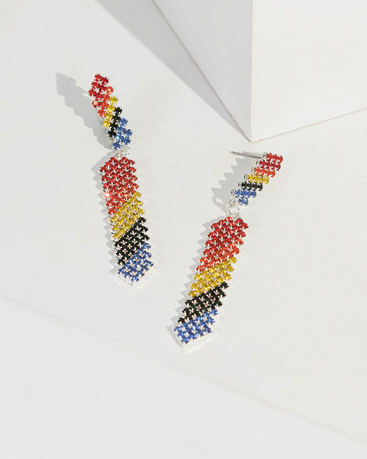 Multi Colour Thin Double Crystal Drop Earrings | Earrings