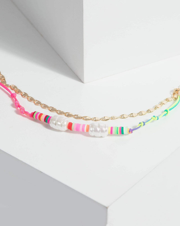 Multi Colour Twist And Bead Chain Set Bracelets | Wristwear