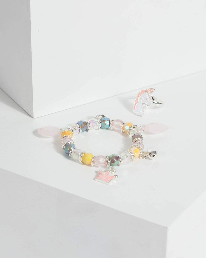 Multi Colour Unicorn Pendant Pack Ring And Bracelet | Wristwear