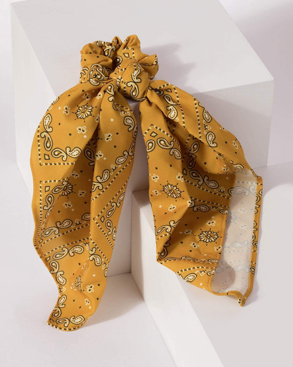 Mustard Assorted Paisley Print Hair Tie | Accessories
