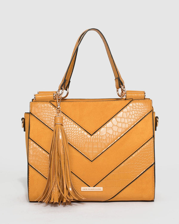 Mustard Stef Diag Tassel Tote Bag | Tote Bags