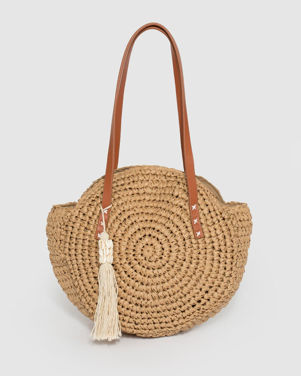Natural Akira Round Tassel Shoulder Bag | Tote Bags