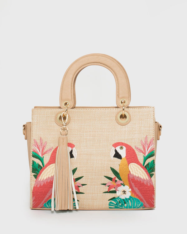 Natural Elle Parrot Tote Bag | Tote Bags
