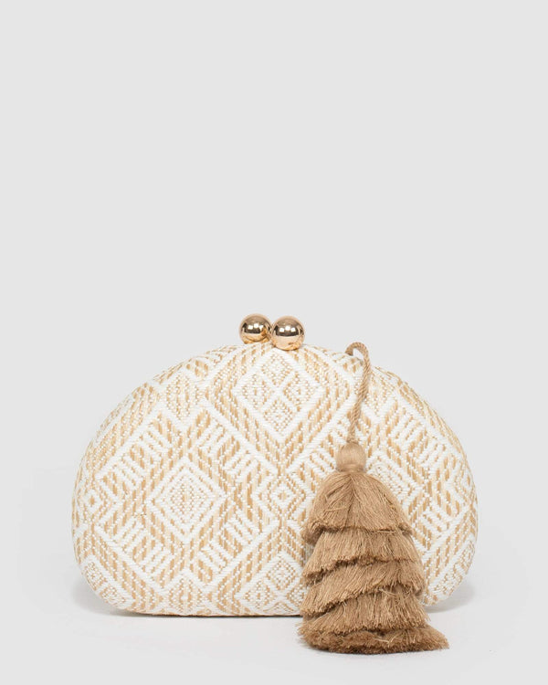 Colette by Colette Hayman Natural Jade Hardcase Tassel Clutch Bag