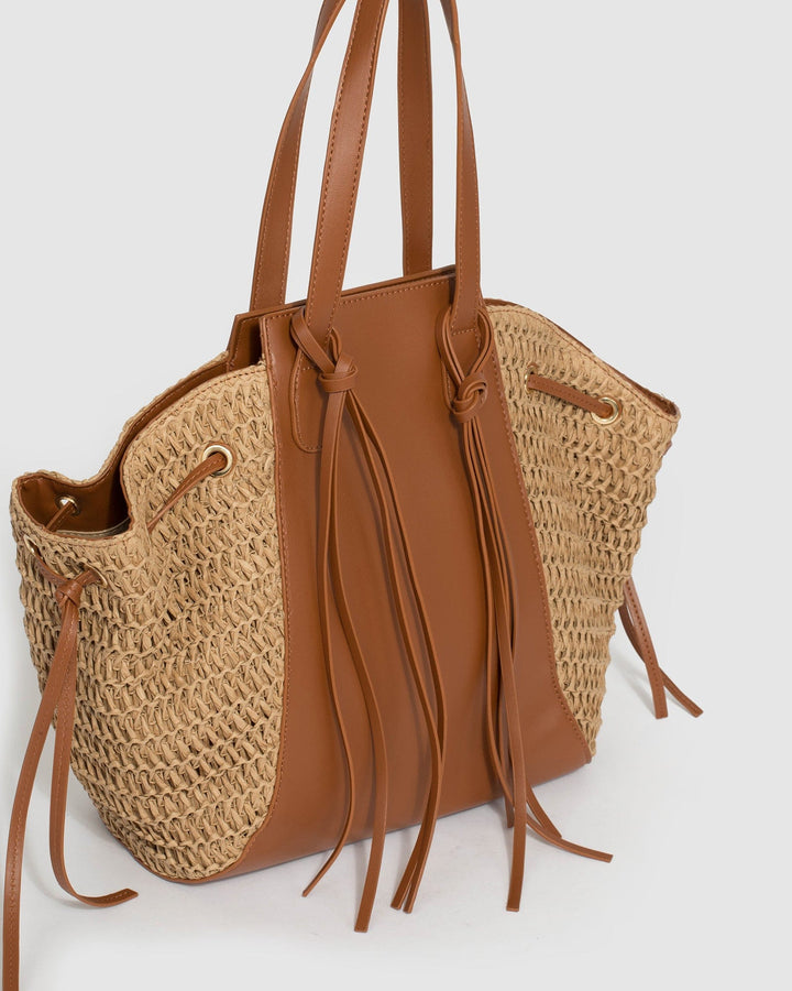 Natural Sofia Shoulder Tassel Bag | Tote Bags
