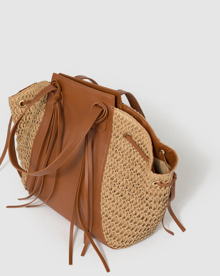 Natural Sofia Shoulder Tassel Bag | Tote Bags