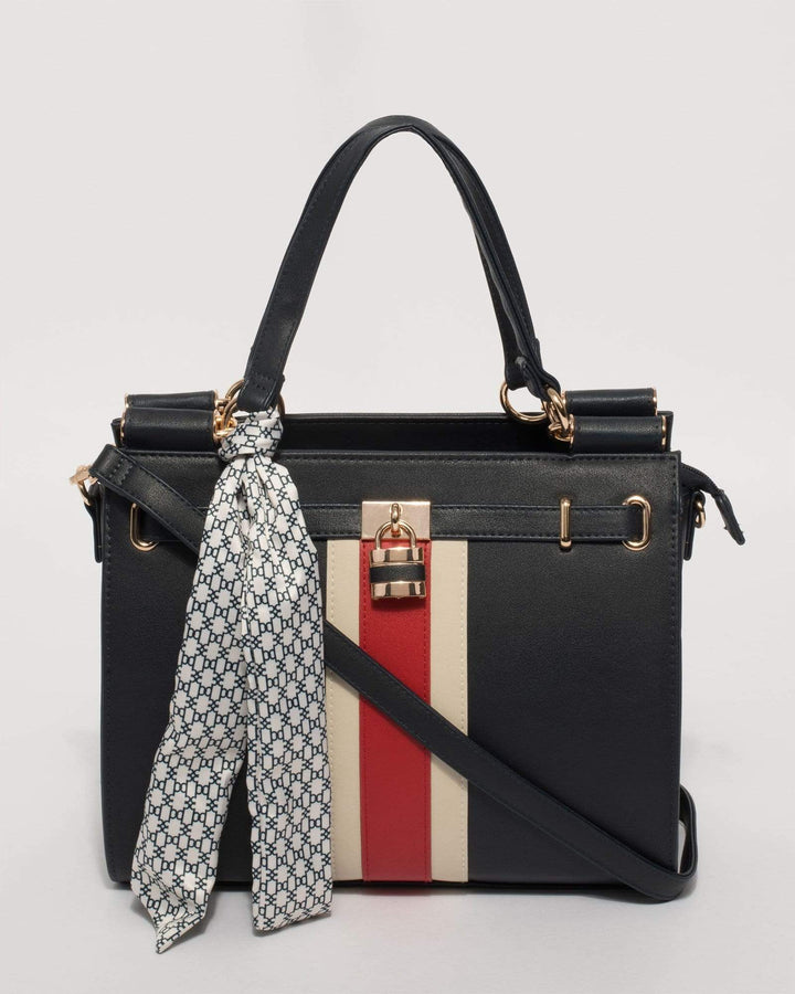 Navy and Red Stephanie Panel Lock Tote Bag | Tote Bags