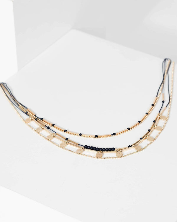 Navy Blue 5 Layer Beaded Necklace | Necklaces