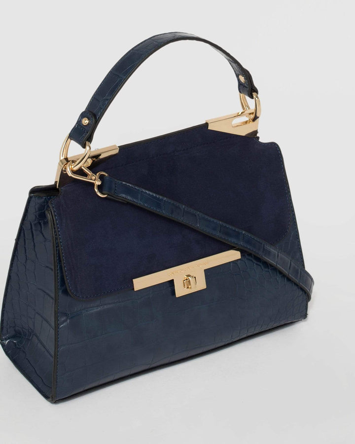 Navy Blue Alexis Top Handle Bag | Tote Bags