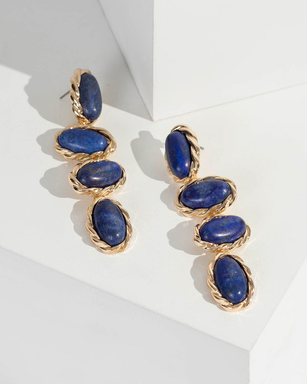 Navy Blue Aternated Stone Drop Earrings | Earrings