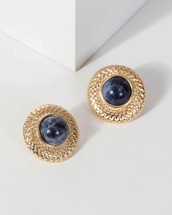 Navy Blue Button Stud Earrings | Earrings