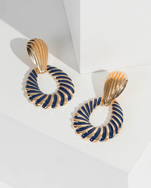 Navy Blue Colour Swirl Drop Earrings | Earrings
