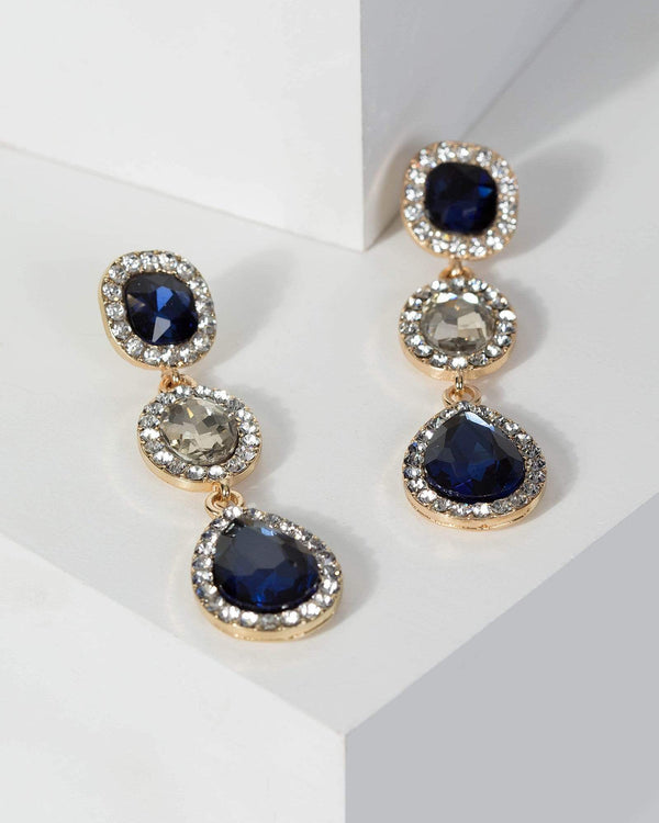 Navy Blue Crystal Border Drop Earrings | Earrings
