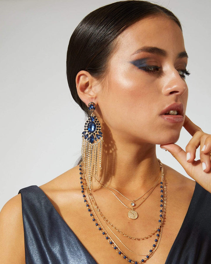 Colette by Colette Hayman Navy Blue Crystal Tassel Drop Earrings