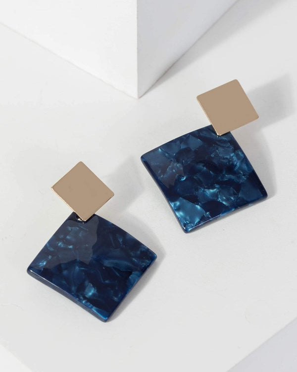 Navy Blue Diamond Acrylic Drop Earrings | Earrings