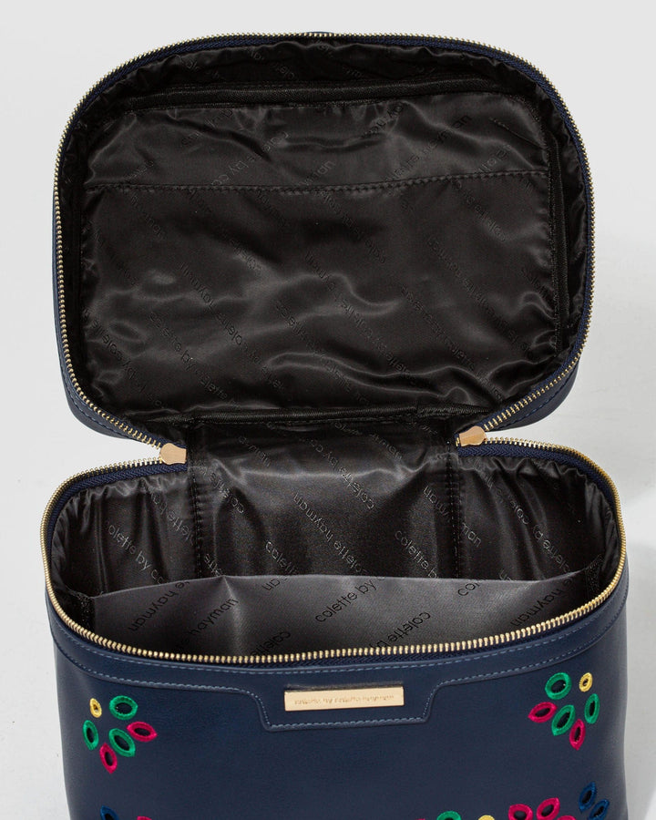 Navy Blue Embroidered Cosmetic Case | Cosmetic Cases