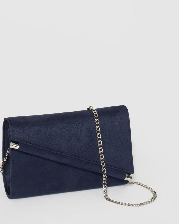 Navy Blue Hannah Diagonal Bar Clutch Bag | Clutch Bags