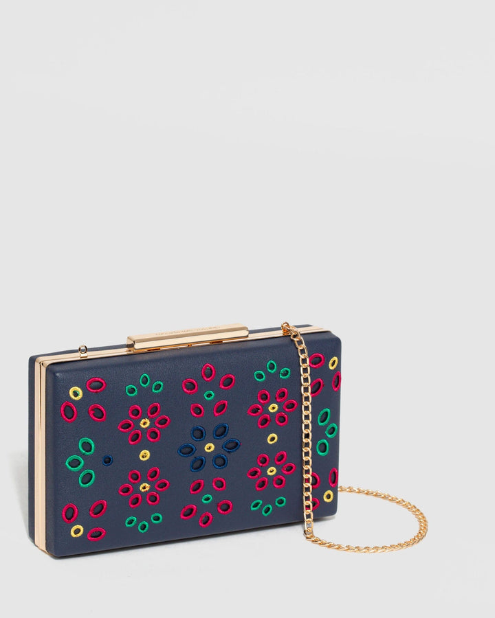 Navy Blue Jaimii Embroidered Clutch Bag | Clutch Bags