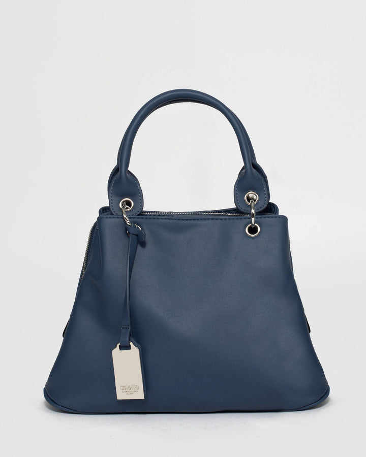 Navy Blue Krissa Top Handle Tote Bag | Tote Bags