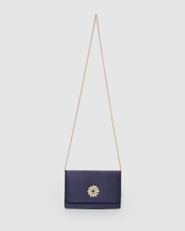 Navy Blue Lulu Crystal Clutch Bag | Clutch Bags