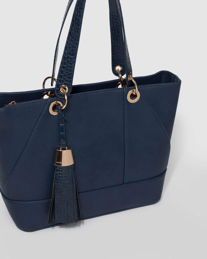 Navy Blue Maria Tassel Tote Bag | Tote Bags