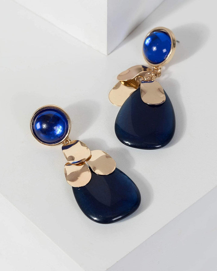 Navy Blue Metal Petal Drop Earrings | Earrings