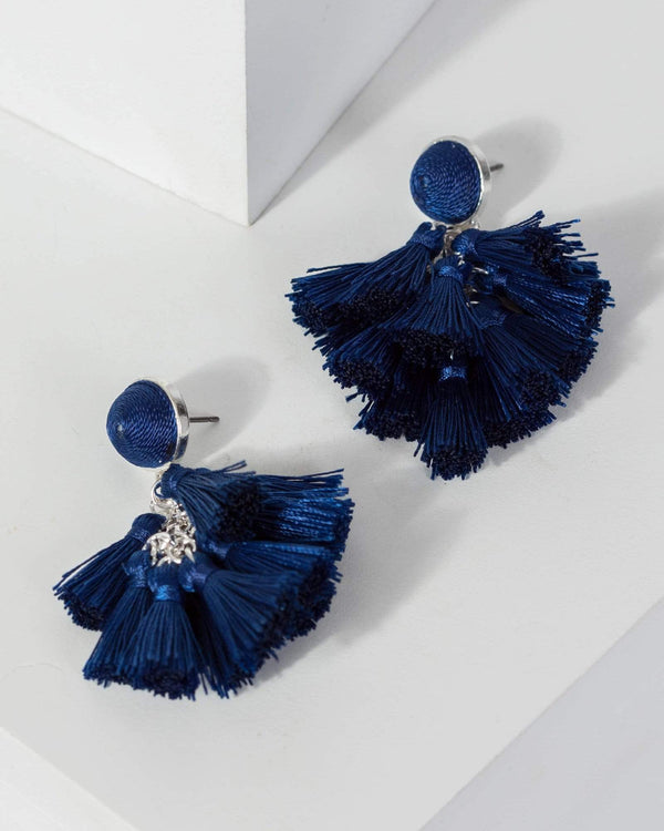 Navy Blue Multi Tassel Drop Earrings | Earrings