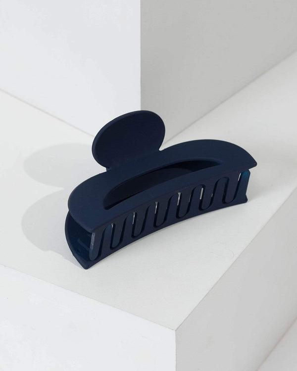 Navy Blue Oval Matte Claw Clip | Hair Accessories