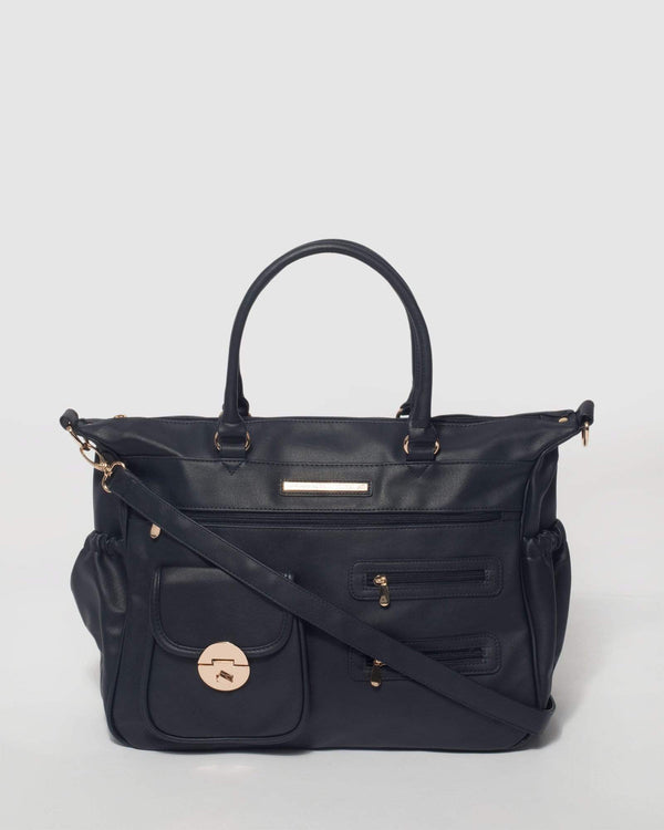 Navy Blue Pocket and Zip Baby Bag | Baby Bags