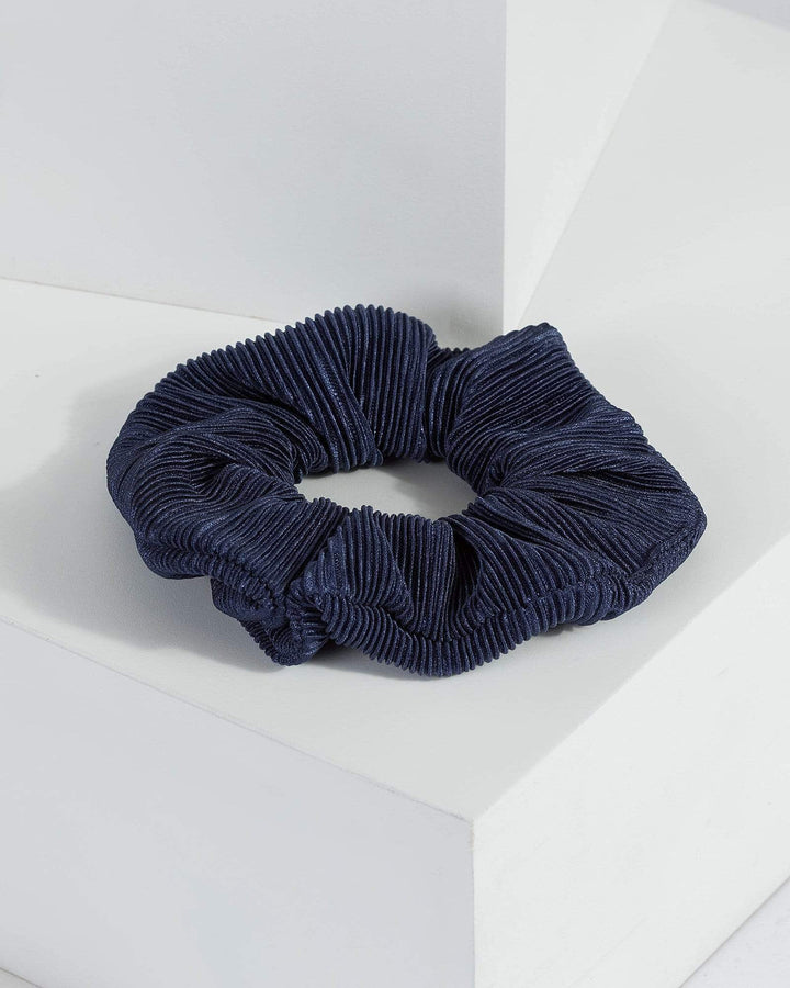 Navy Blue Ribbed Block Scrunchie | Accessories