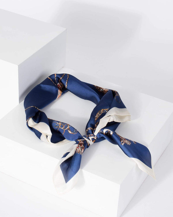 Navy Blue Rope Print Headscarf | Accessories