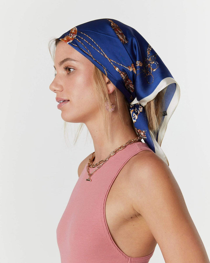 Navy Blue Rope Print Headscarf | Accessories