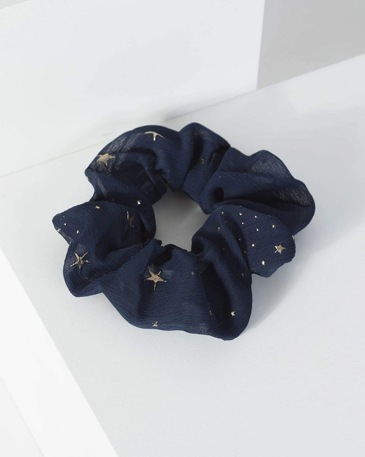 Navy Blue Starry Scrunchie | Accessories