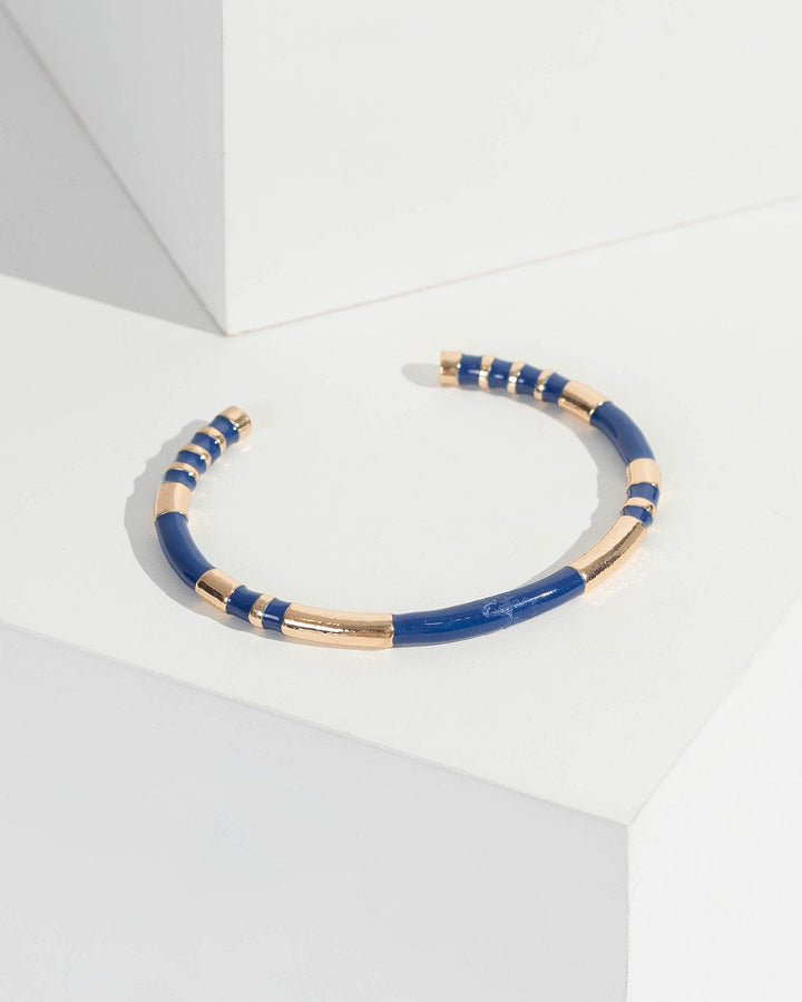 Navy Blue Stripe Cuff Bracelet | Wristwear