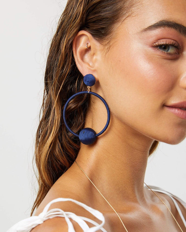 Navy Blue Thread Wrapped Circle Earrings | Earrings
