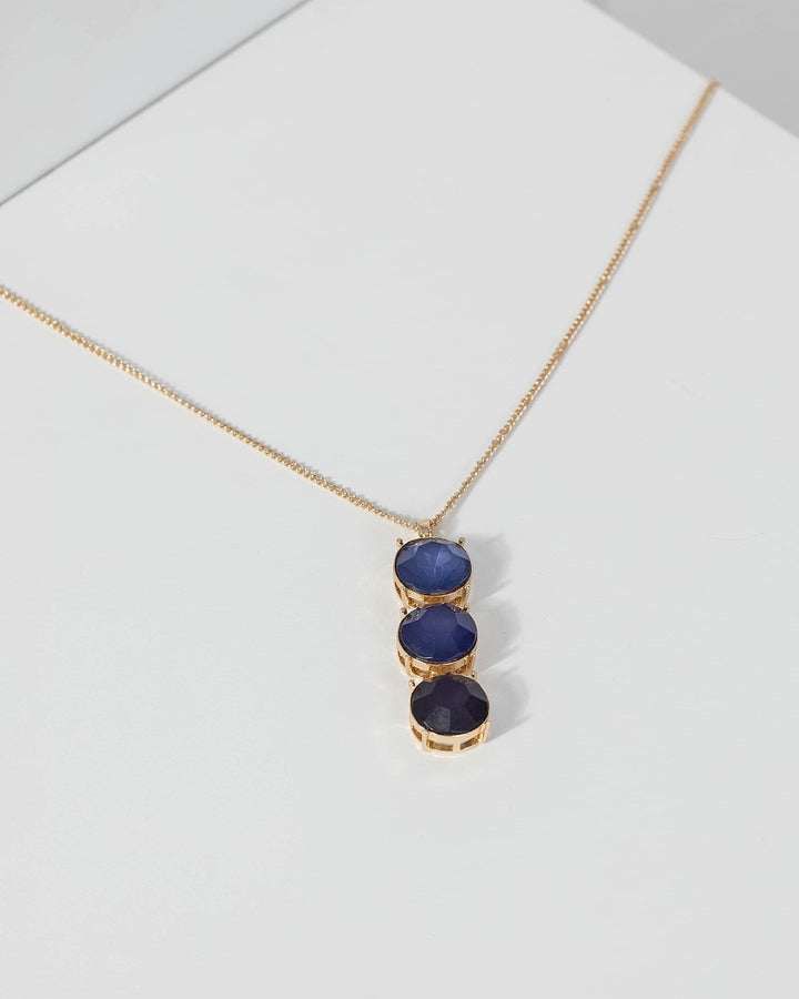 Navy Blue Triple Drop Pendant Necklace | Necklaces