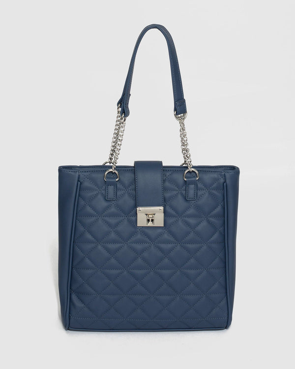 Navy Blue Vondra Lock Tote Bag | Tote Bags