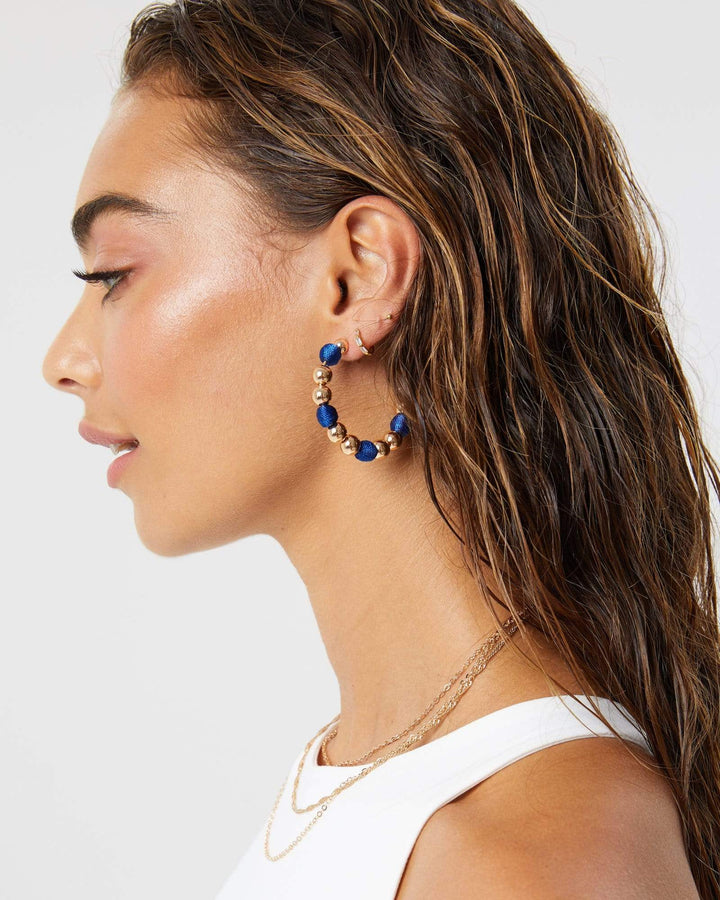 Navy Blue Wrapped Bead Hoop Earrings | Earrings