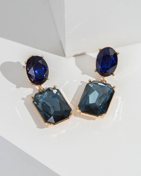 Colette by Colette Hayman Navy Double Crystal Drop Earrings