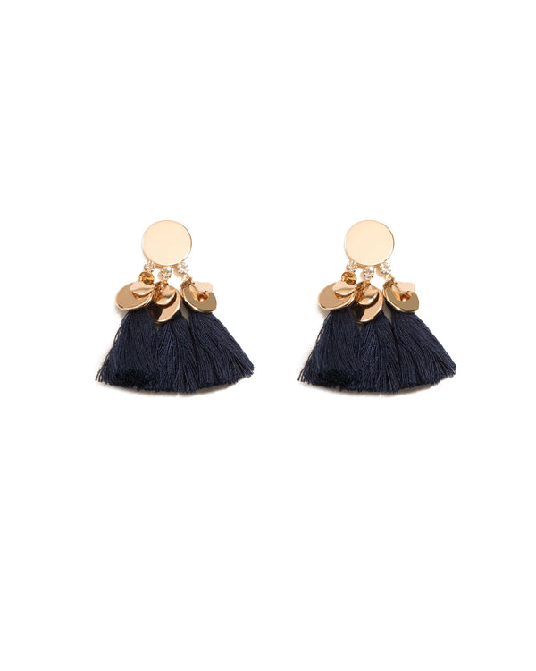 Colette by Colette Hayman Navy Gold Tone Drop Disk Tassel Statement Earrings