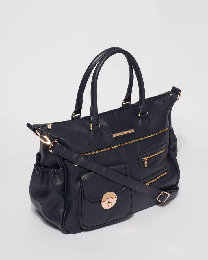Colette by Colette Hayman Navy Smooth Zip Baby Bag With Gold Hardware