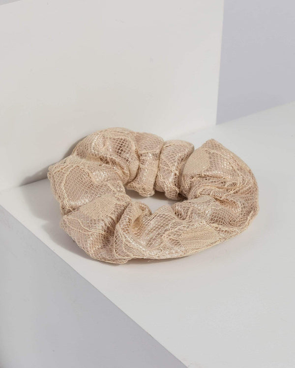 Nude Lace Detail Scrunchie | Hair Accessories