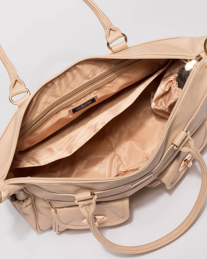 Colette by Colette Hayman Nude Smooth Baby Travel Bag With Gold Hardware