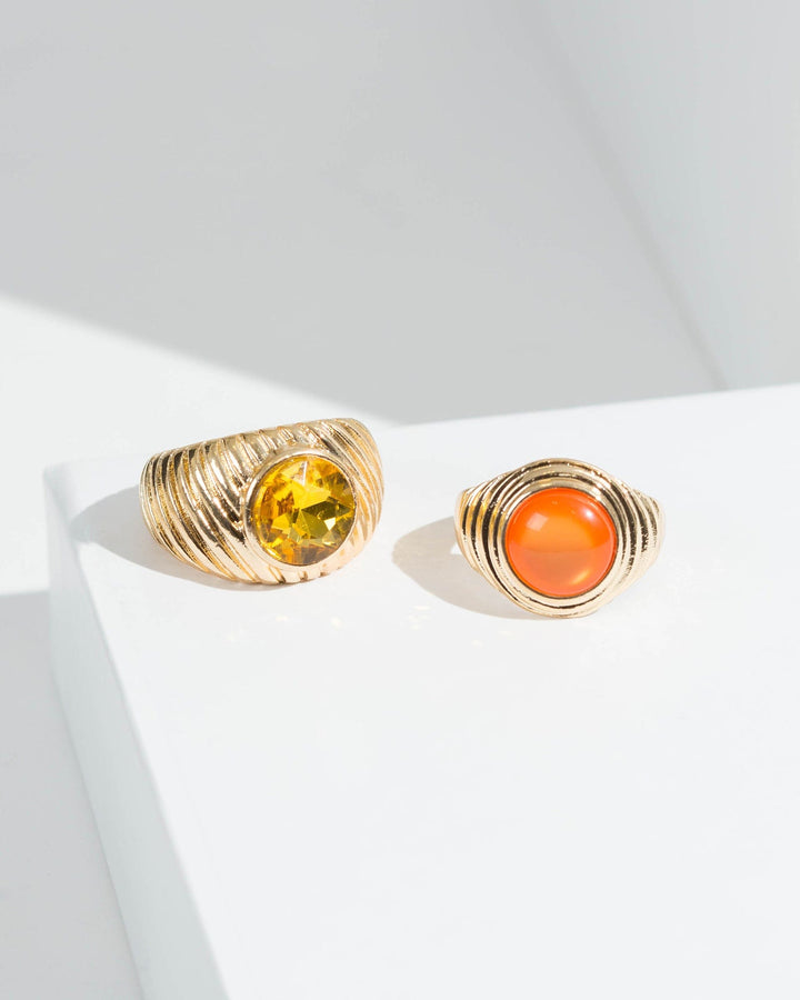 Colette by Colette Hayman Orange 2 Pack Textured And Crystal Ring