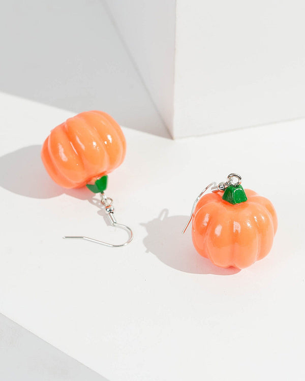 Orange 3D Pumpkin Earrings | Earrings